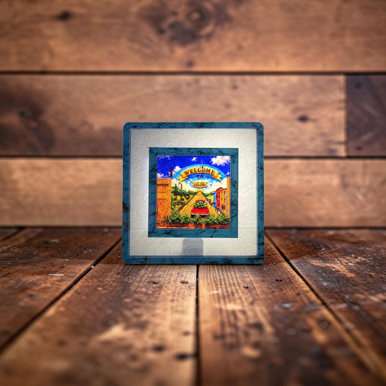 Welcome to Luling, Texas Interchangeable Night Light Art Scene, Watercolor Downtown Landmark