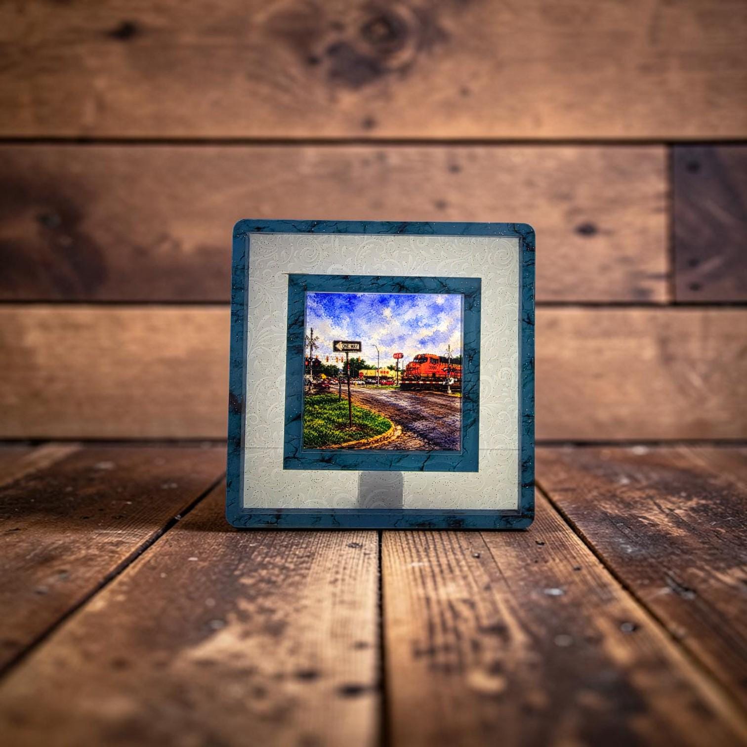 Luling, Texas Train Crossing Interchangeable Night Light Art Scene, Watercolor Downtown Landmark