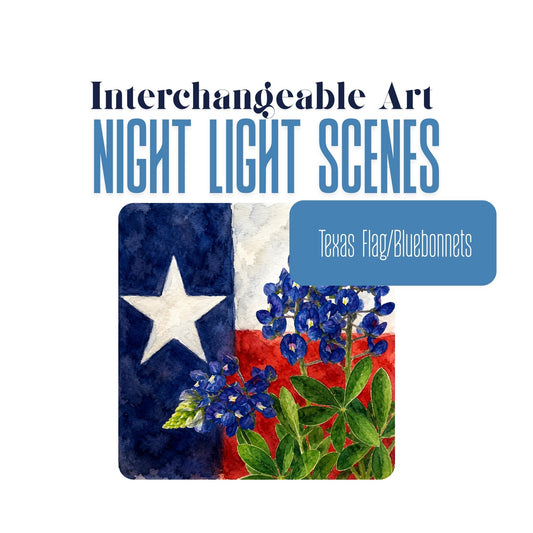 Texas Flag & Bluebonnets Interchangeable Night Light Art Scene, Watercolor Texas