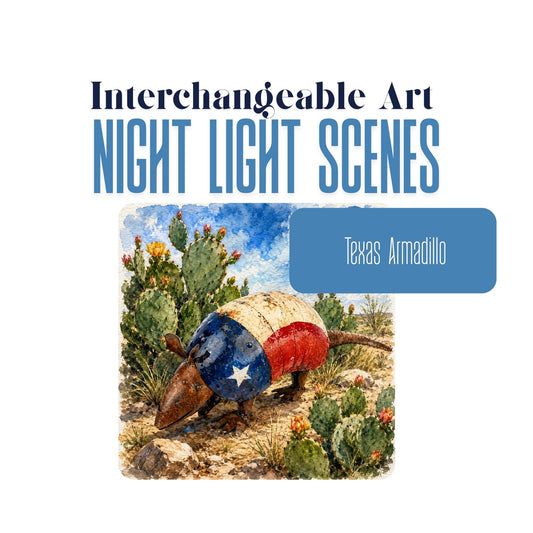Texas Armadillo Interchangeable Night Light Art Scene, Watercolor Texas