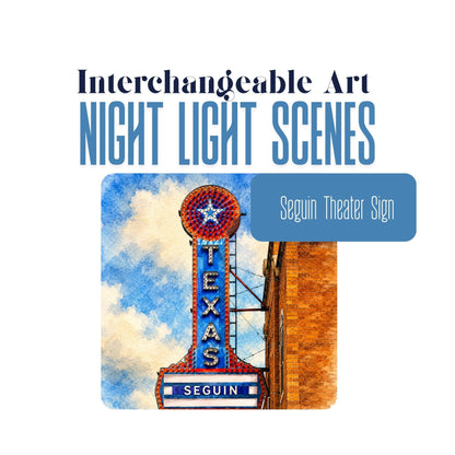 Historic Texas Theatre Sign Interchangeable Night Light Art Scene, Watercolor Downtown Landmark