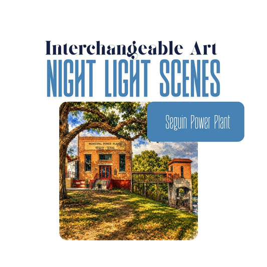 Historic Seguin Power Plant Interchangeable Night Light Art Scene, Watercolor Downtown Landmark