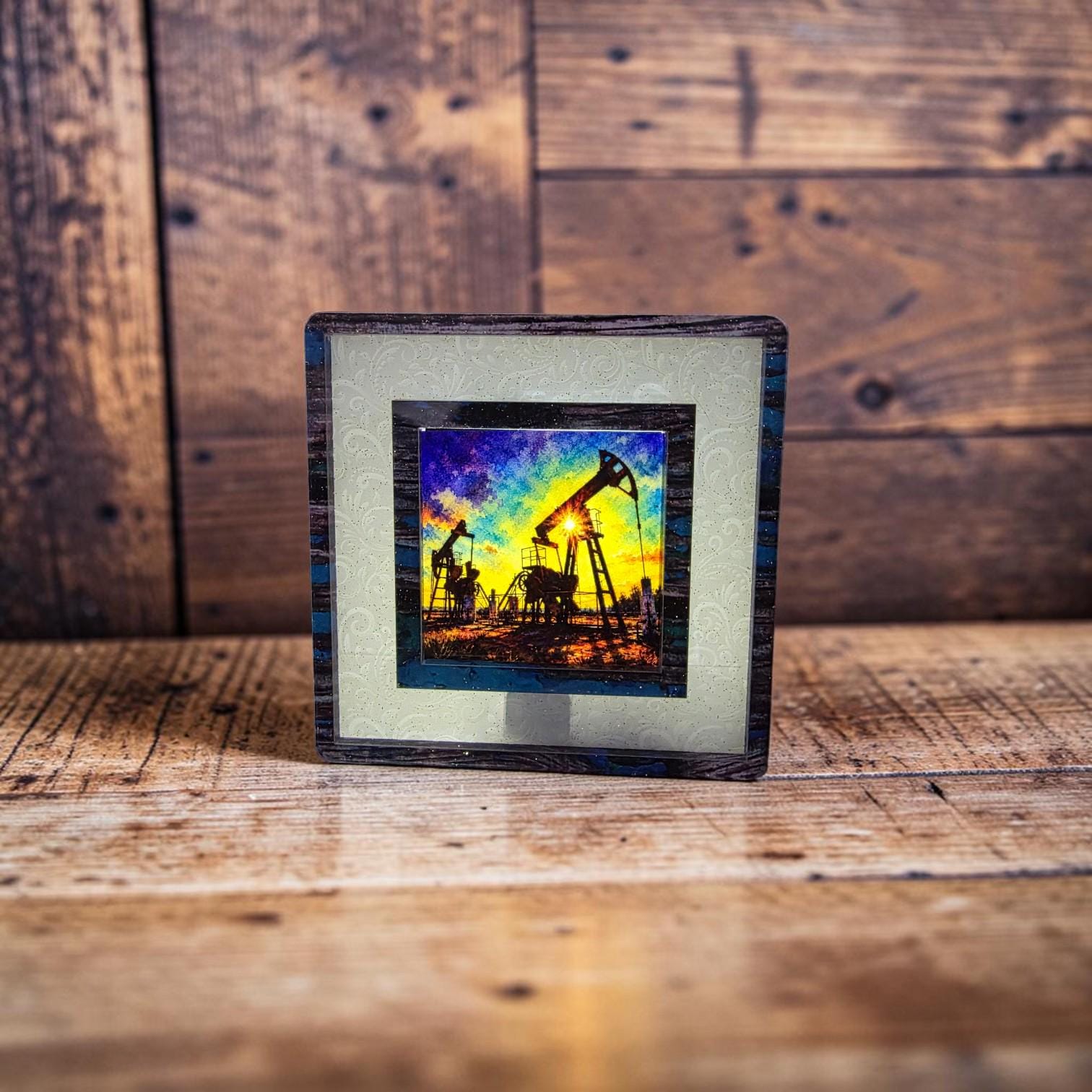 Luling Oil Field Interchangeable Night Light Art Scene, Oil City Texas Watercolor
