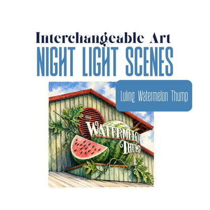 Luling Watermelon Thump Interchangeable Night Light Art Scene, Luling, Texas Festival, Watercolor Downtown Landmark