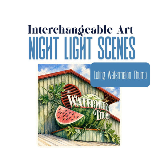Luling Watermelon Thump Interchangeable Night Light Art Scene, Luling, Texas Festival, Watercolor Downtown Landmark