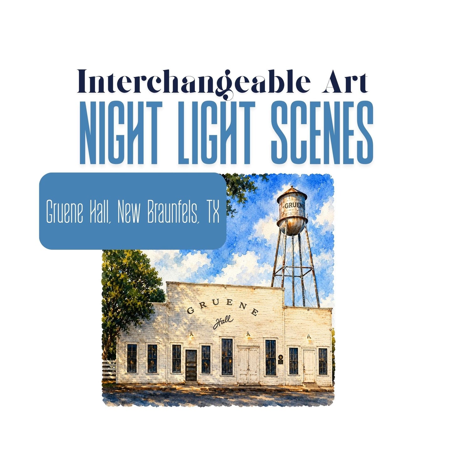 Gruene Hall New Braunfels, Texas Interchangeable Night Light Art Scene, Historic Texas Dance Hall