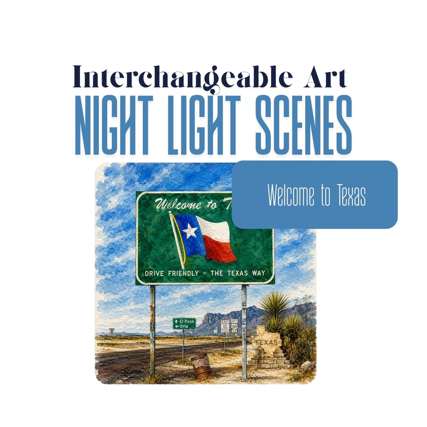 Welcome to Texas Interchangeable Night Light Art Scene
