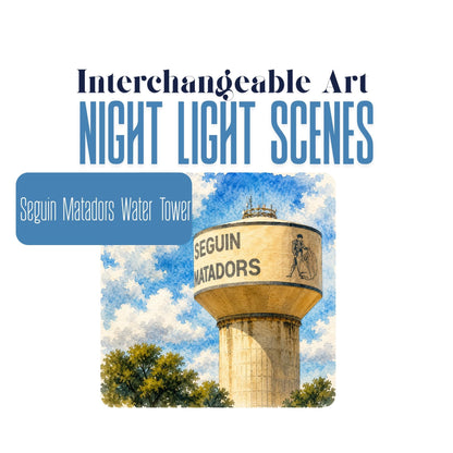 Seguin Matadors Water Tower Interchangeable Night Light Art Scene, Watercolor Downtown Landmark