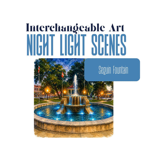 Seguin Central Park Fountain Interchangeable Night Light Art Scene, Watercolor Downtown Landmark