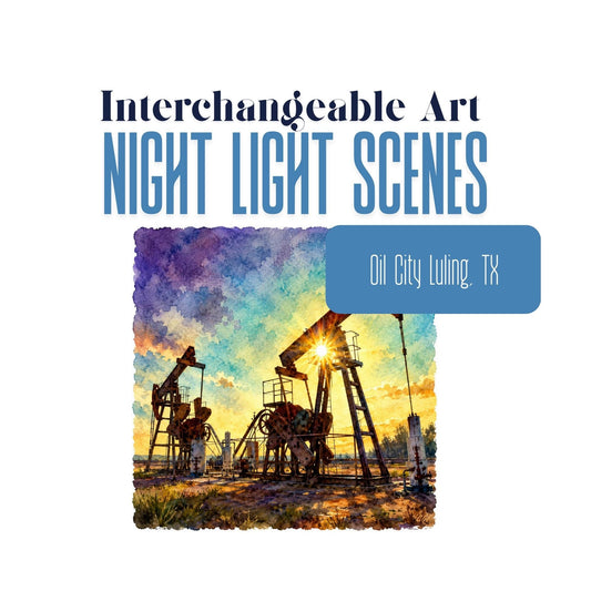 Luling Oil Field Interchangeable Night Light Art Scene, Oil City Texas Watercolor