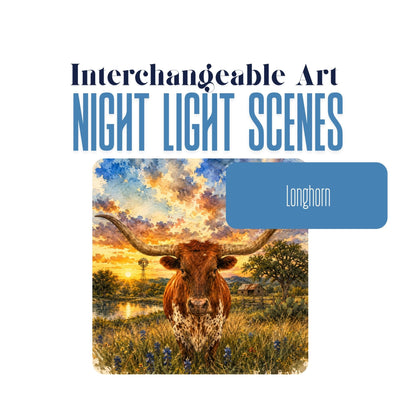 Texas Longhorn Interchangeable Night Light Art Scene, Western Ranch Watercolor