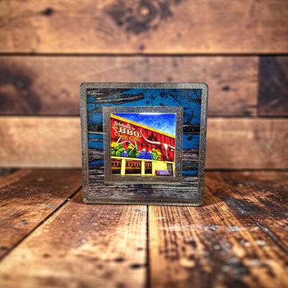 Lockhart BBQ Capital of Texas Interchangeable Night Light Art Scene, BBQ Mural, Watercolor Downtown Landmark