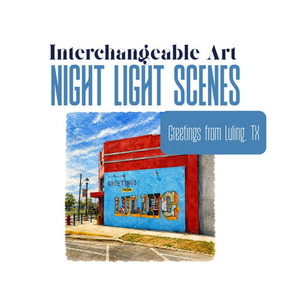 Greetings from Luling, Texas Interchangeable Night Light Art Scene, Vintage Mural, Watercolor Downtown Landmark