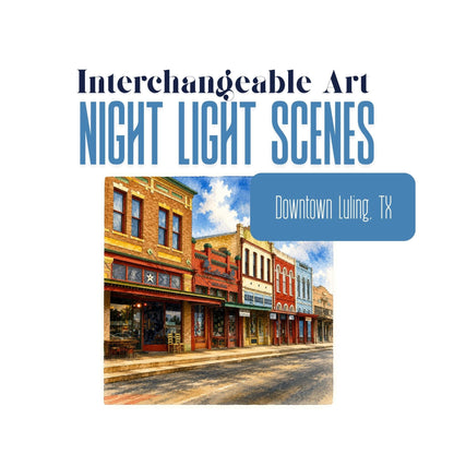 Historic Downtown Luling, Texas Interchangeable Night Light Art Scene, Watercolor Main Street