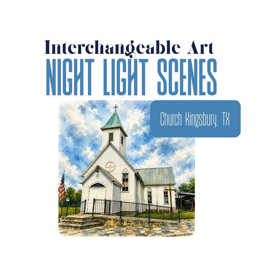Kingsbury Community Church, Texas Interchangeable Night Light Art Scene, Historic Church Watercolor