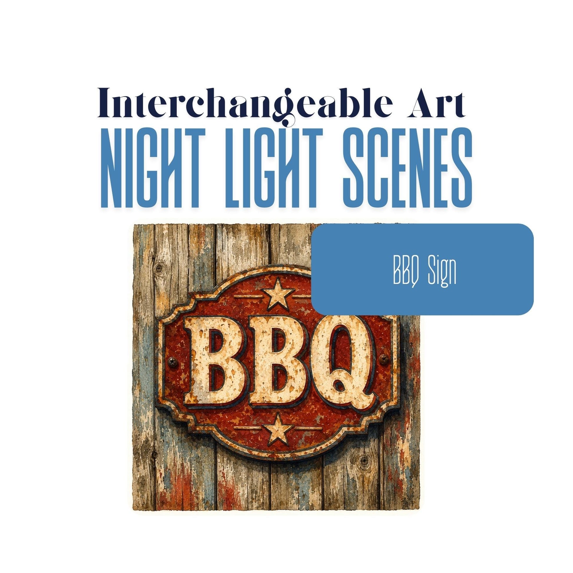 Rustic BBQ Sign Interchangeable Night Light Art Scene, Vintage Barbecue Decor