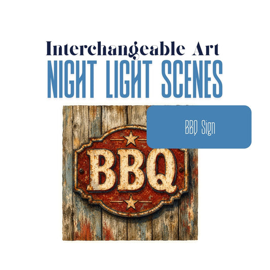 Rustic BBQ Sign Interchangeable Night Light Art Scene, Vintage Barbecue Decor