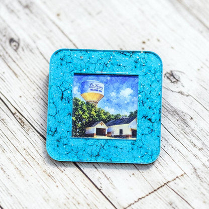 La Vernia Texas Water Tower Magnet, 2 Inch Sparkle Acrylic Fridge Magnet, Texas Souvenir, Rare Earth Magnet