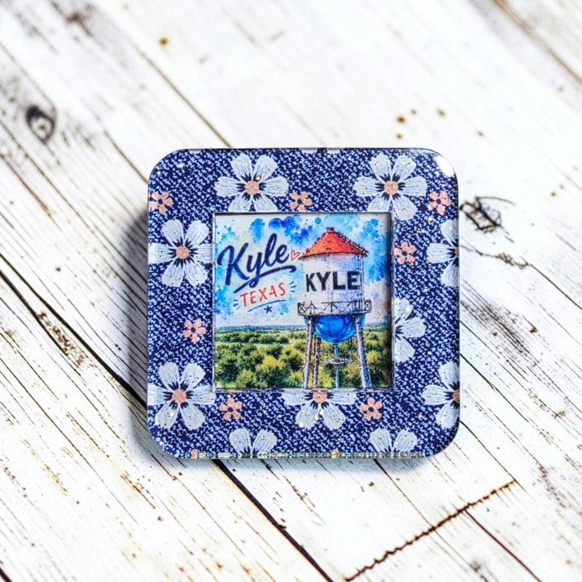 Kyle Texas Water Tower Magnet, Sparkle Acrylic Souvenir, Choice Frame