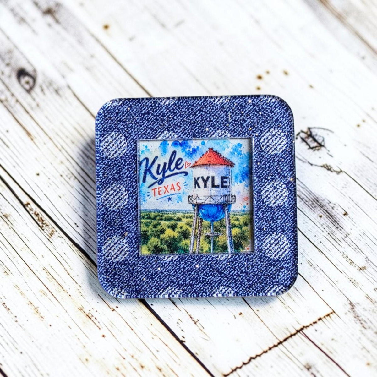 Kyle Texas Water Tower Magnet, Sparkle Acrylic Souvenir, Choice Frame