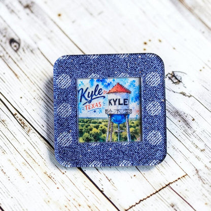 Kyle Texas Water Tower Magnet, Sparkle Acrylic Souvenir, Choice Frame