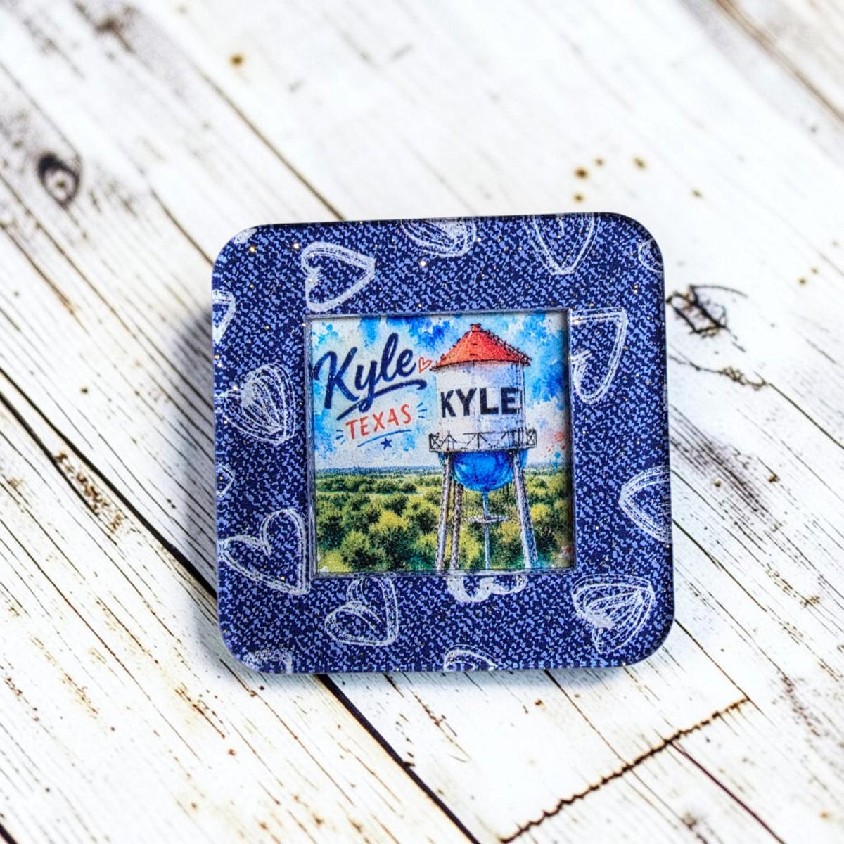 Kyle Texas Water Tower Magnet, Sparkle Acrylic Souvenir, Choice Frame