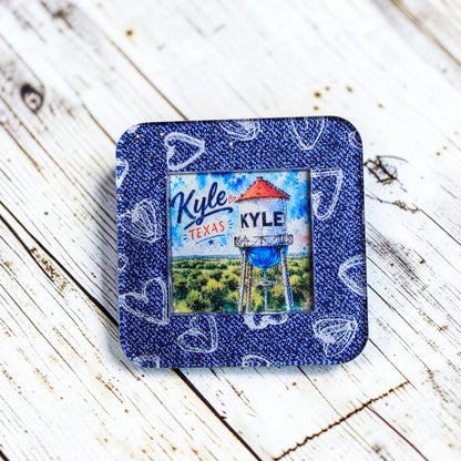 Kyle Texas Water Tower Magnet, Sparkle Acrylic Souvenir, Choice Frame