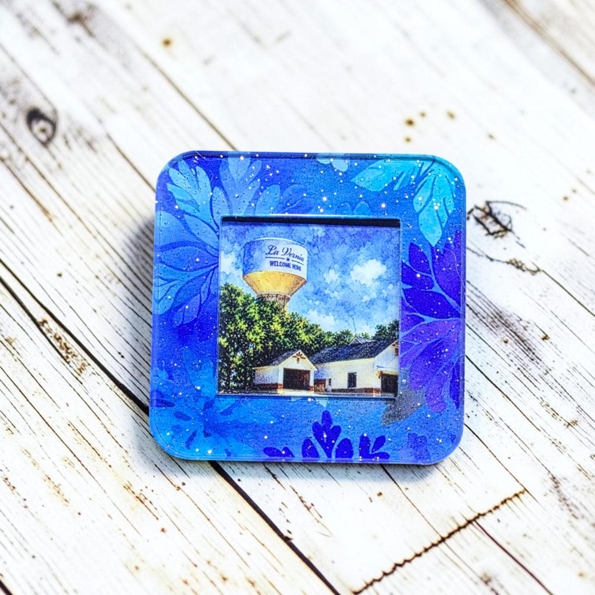 La Vernia Texas Water Tower Magnet, 2 Inch Sparkle Acrylic Fridge Magnet, Texas Souvenir, Rare Earth Magnet