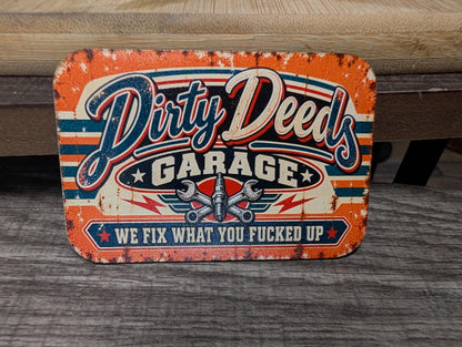 Dirty Deeds Garage Vintage Hat Patch, We Fix What You Fucked Up, Funny Mechanic Gift, Retro Automotive Leatherette Patch