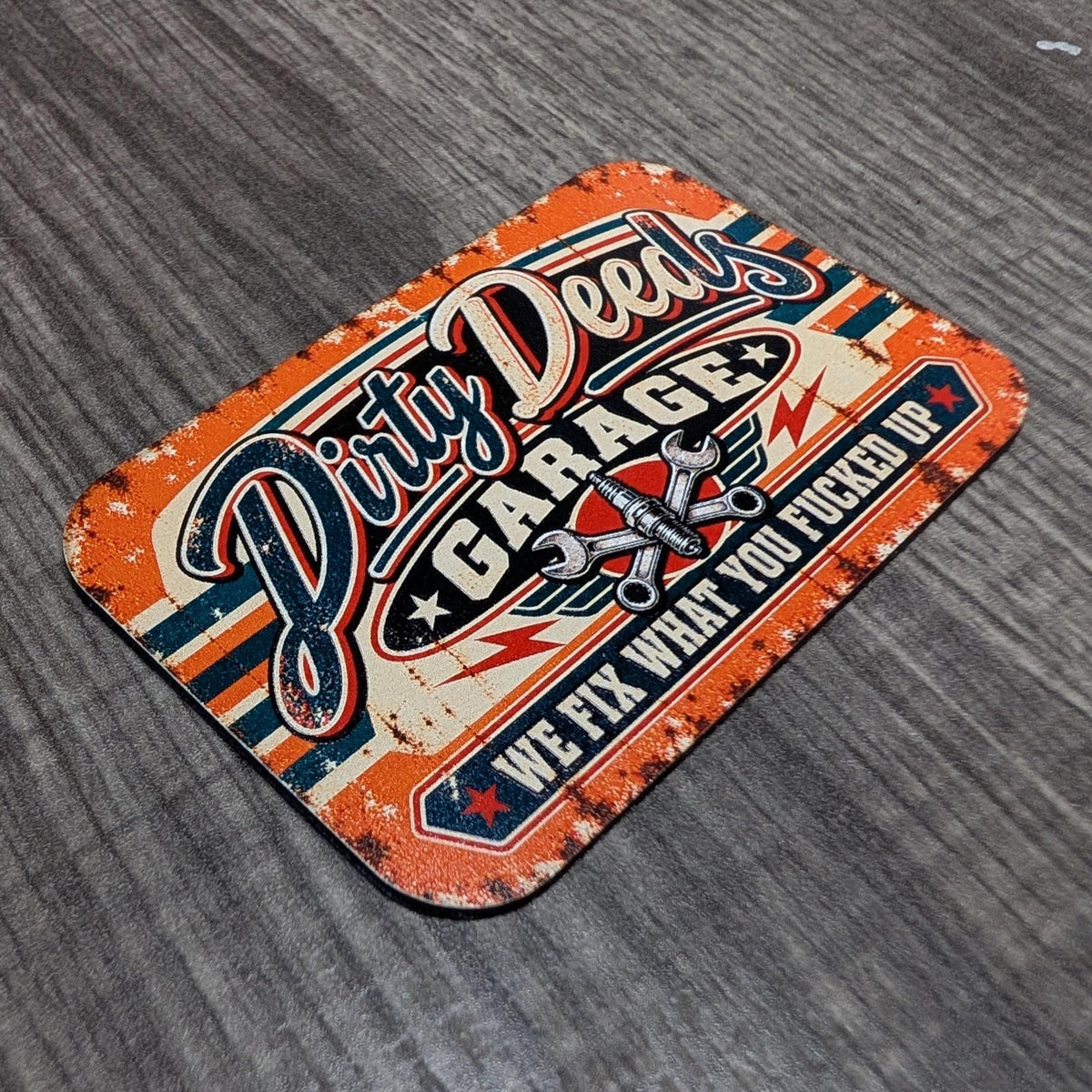 Dirty Deeds Garage Vintage Hat Patch, We Fix What You Fucked Up, Funny Mechanic Gift, Retro Automotive Leatherette Patch