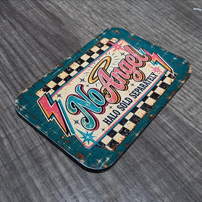 No Angel Halo Sold Separately Vintage Retro Hat Patch, Funny Sarcastic Saying, Rockabilly UV Printed Leatherette Trucker Hat Patch