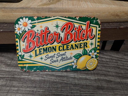 Bitter Bitch Lemon Cleaner Vintage Hat Patch, Sweet Scent Sour Attitude Funny Saying, Retro Floral UV Printed Leatherette Patch