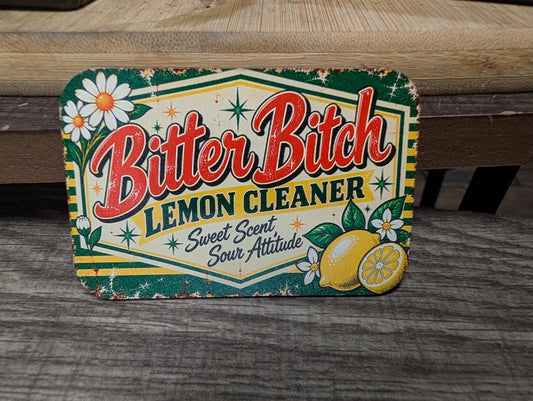 Bitter Bitch Lemon Cleaner Vintage Hat Patch, Sweet Scent Sour Attitude Funny Saying, Retro Floral UV Printed Leatherette Patch
