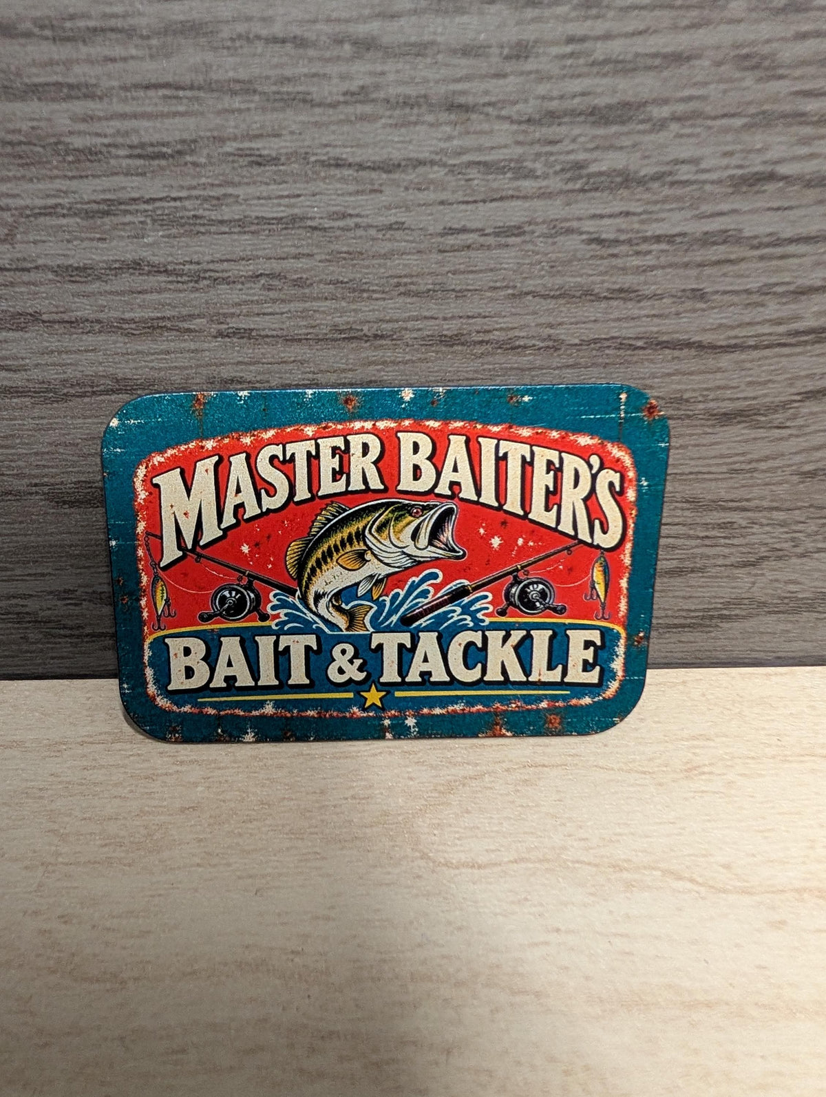 Master Baiter's Bait and Tackle Hat Patch, Funny Fishing Trucker Hat Patch, Vintage Metal Sign Bass Fishing Patch, UV Printed Leatherette
