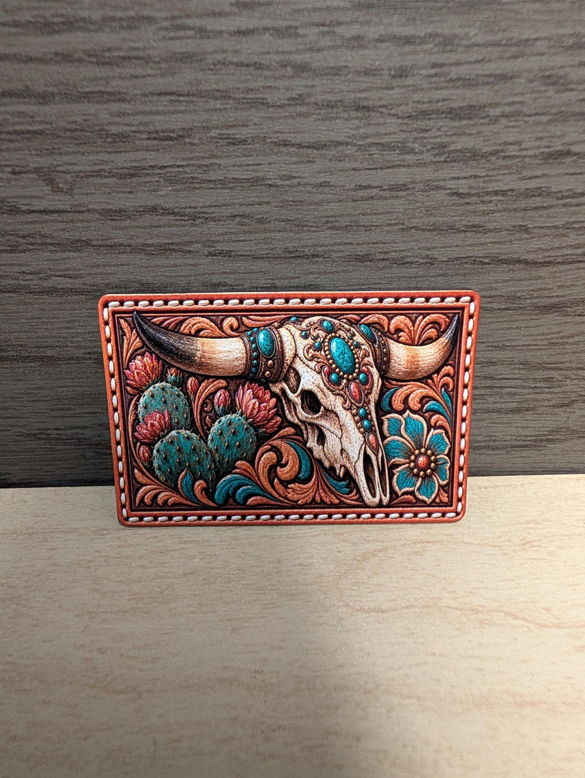 Longhorn Skull Western Patch, Turquoise Cow Skull Tooled Leatherette, Southwestern Cactus Floral Trucker Hat Patch, Cowgirl Western Style