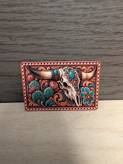 Longhorn Skull Western Patch, Turquoise Cow Skull Tooled Leatherette, Southwestern Cactus Floral Trucker Hat Patch, Cowgirl Western Style