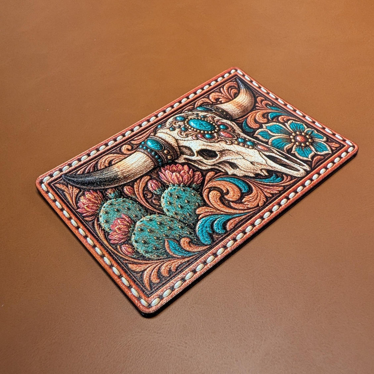 Longhorn Skull Western Patch, Turquoise Cow Skull Tooled Leatherette, Southwestern Cactus Floral Trucker Hat Patch, Cowgirl Western Style
