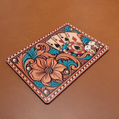Four Aces Poker Hat Patch, Western Tooled Leatherette Patch, Playing Cards and Poker Chips, Casino Gambling Trucker Patch, Lucky Aces Design