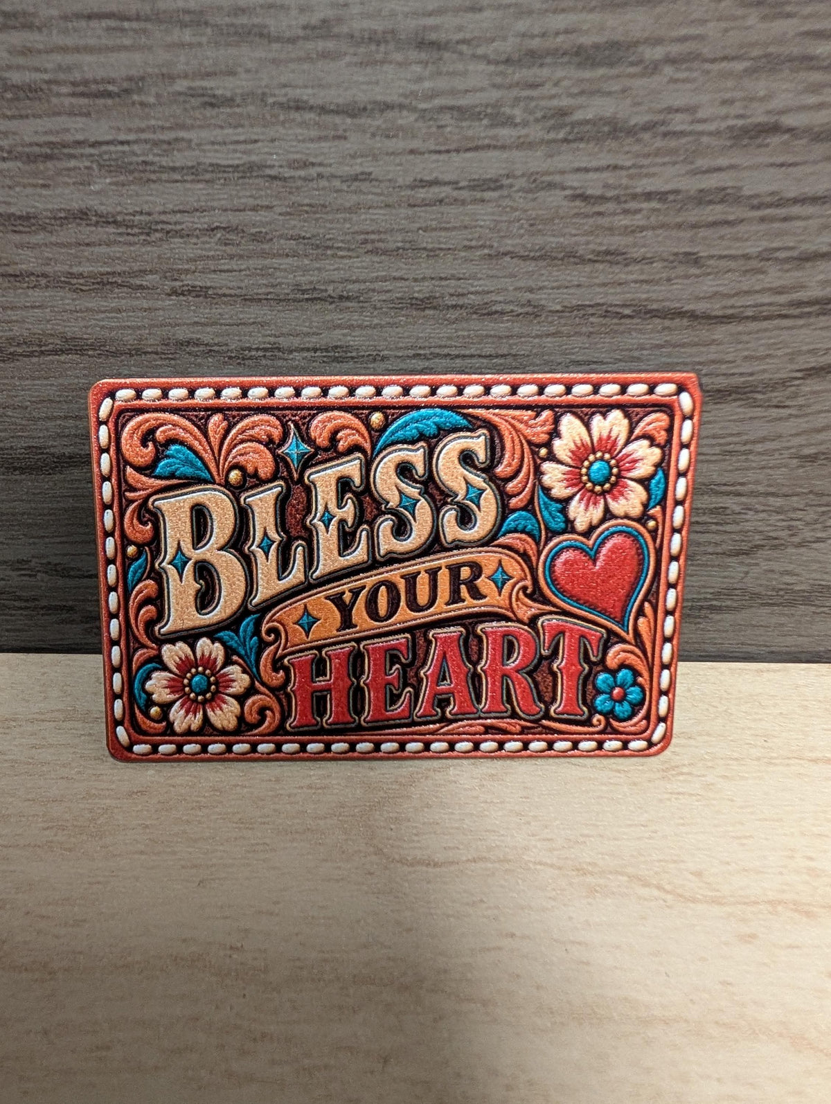 Bless Your Heart Western Hat Patch, Southern Saying Tooled Leather Floral Patch, Sassy Cowgirl Trucker Hat Patch, UV Printed Leatherette