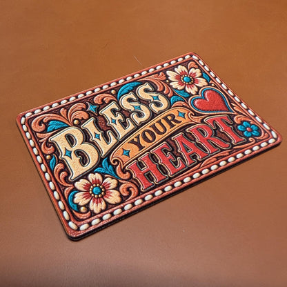Bless Your Heart Western Hat Patch, Southern Saying Tooled Leather Floral Patch, Sassy Cowgirl Trucker Hat Patch, UV Printed Leatherette