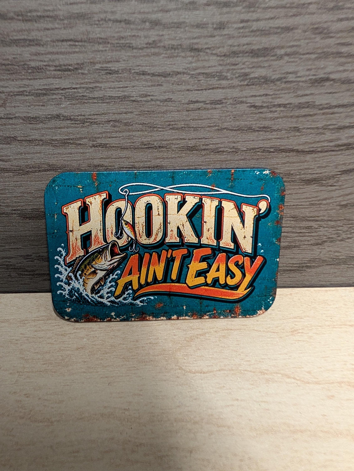 Hookin' Ain't Easy Fishing Hat Patch, Funny Bass Fishing Trucker Hat Patch, Vintage Metal Sign Fishing Patch, UV Printed Leatherette