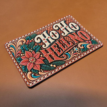 Ho Ho Hell No Christmas Hat Patch, Funny Western Christmas Tooled Leather Patch, Sassy Holiday Trucker Hat Patch, UV Printed Leatherette