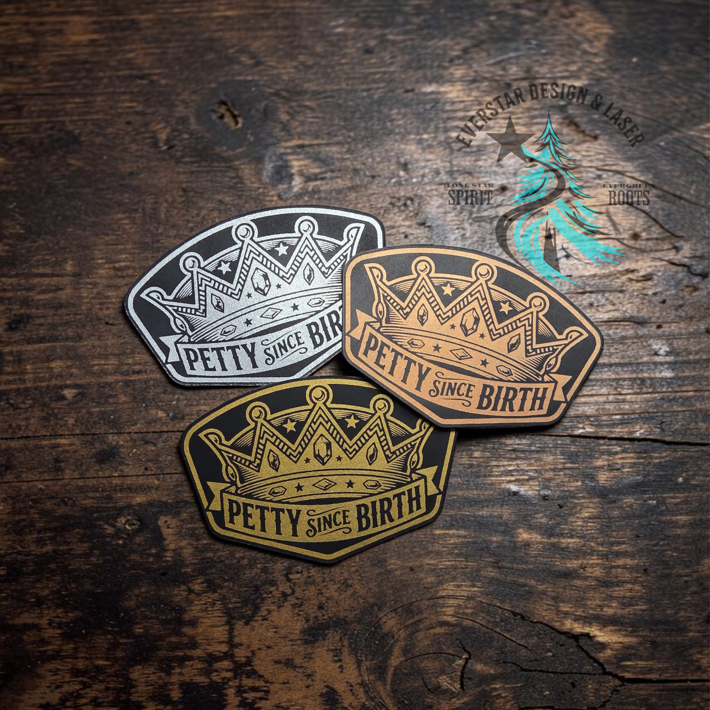 Petty Since Birth Shimmer Silver, Gold or Copper Leatherette Patch
